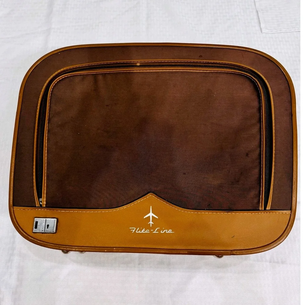 Vintage Flite-Line Carry On Suitcase Luggage Brown Tan 21